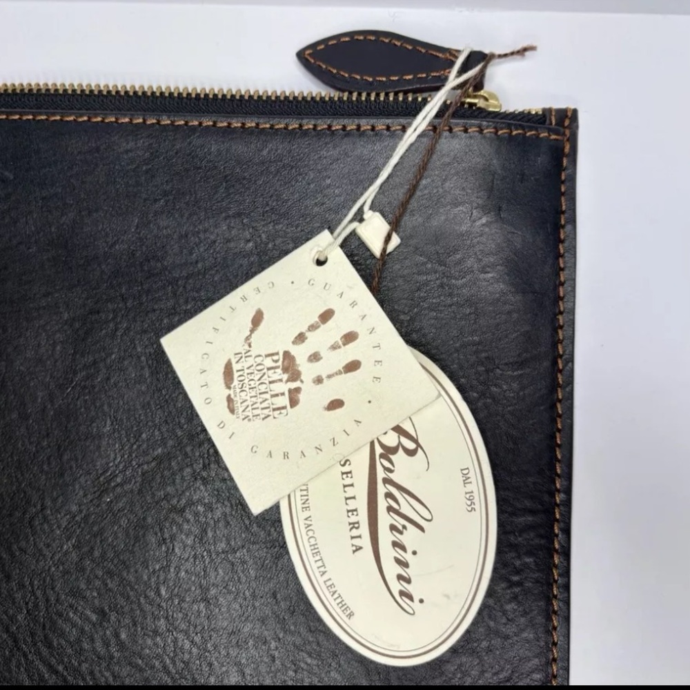 New Boldrini Italian brown zipper leather pouch 9”x12” document holder iPad case - Picture 2 of 7
